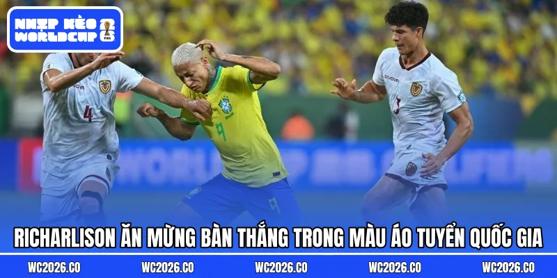 Richarlison ăn mừng bàn thắng trong màu áo tuyển quốc gia